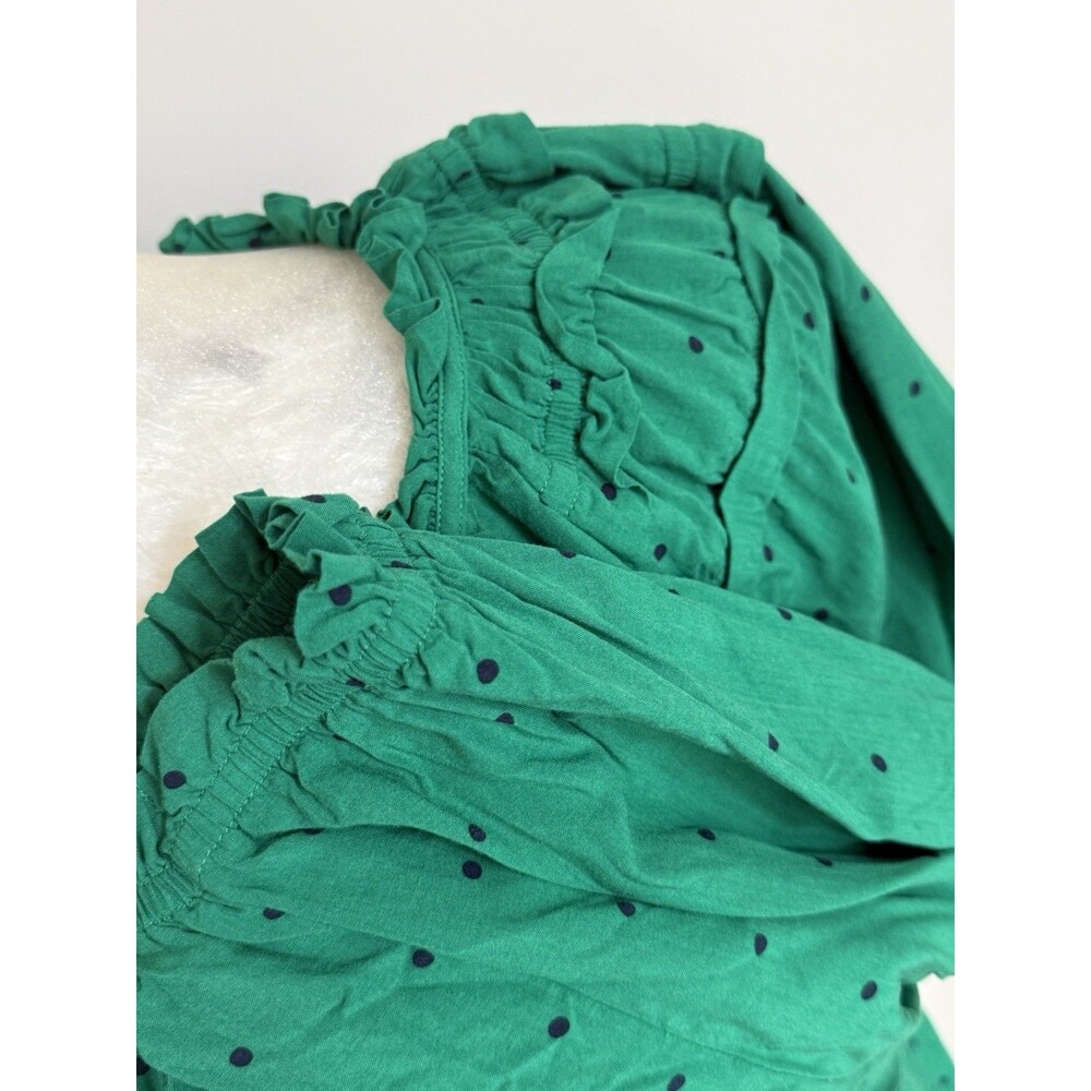 Crown And Ivy Top Green Puffy Sleeve Tassel tie Peasant Top XL Polka Dot - Picture 8 of 8